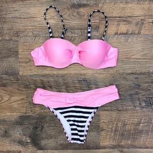 Pink and Navy Striped Bikini Size 4 Size Small